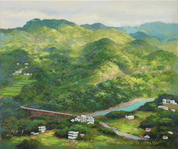 A Good View of Luofu Bridge and the Mountains_Taoyuan City_Taiwan_painted by Lai Ying-Tse_羅浮橋遠眺